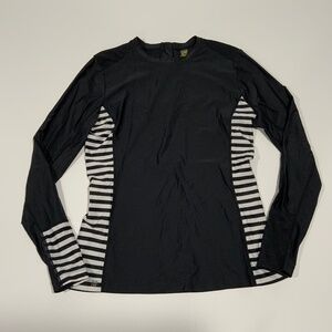 Lole Sz L Black White Striped Rashguard Active Top Shirt